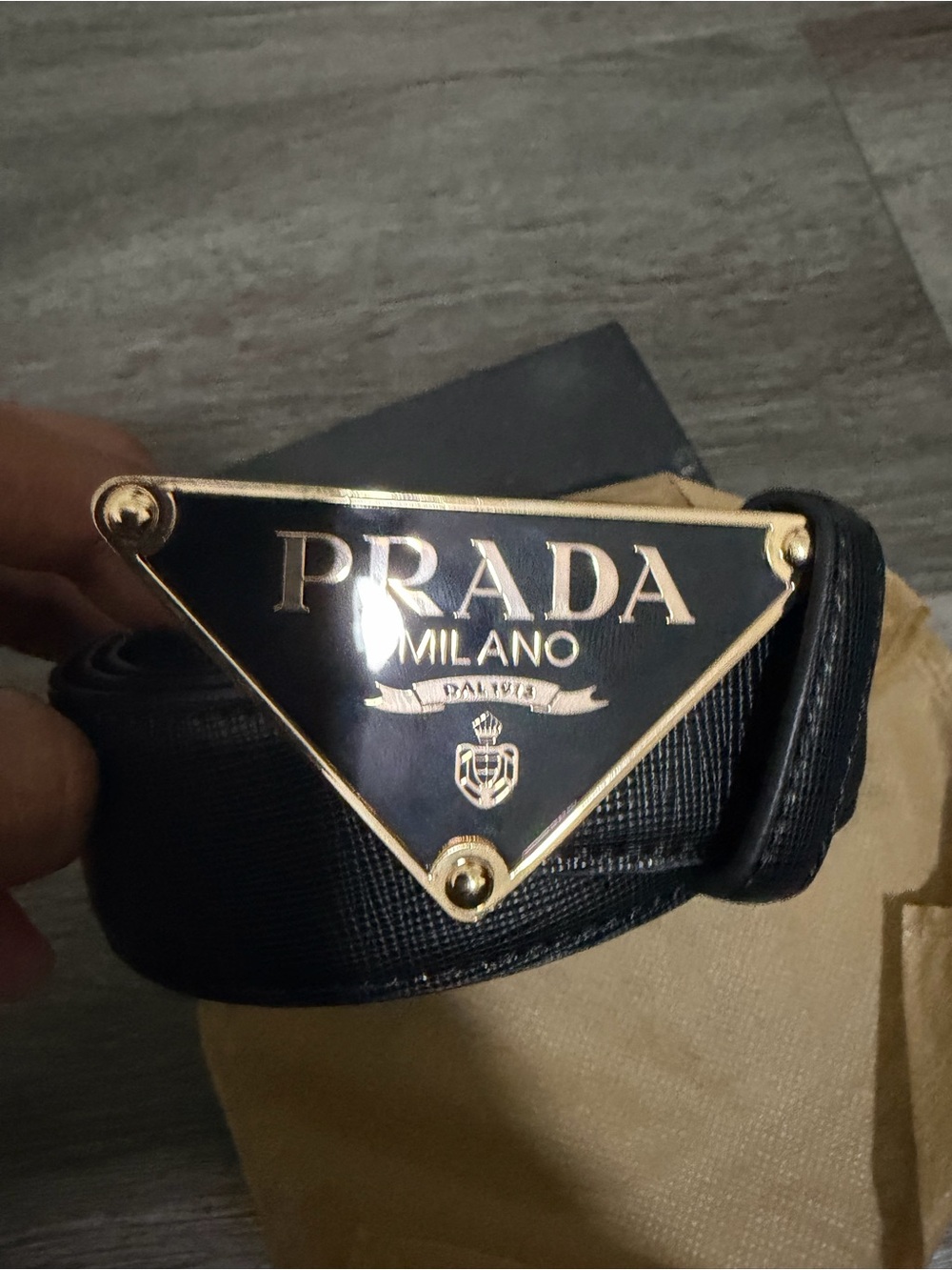 Prada Black Saffiano Leather Belt Bag with Gold-Tone Triangle Logo